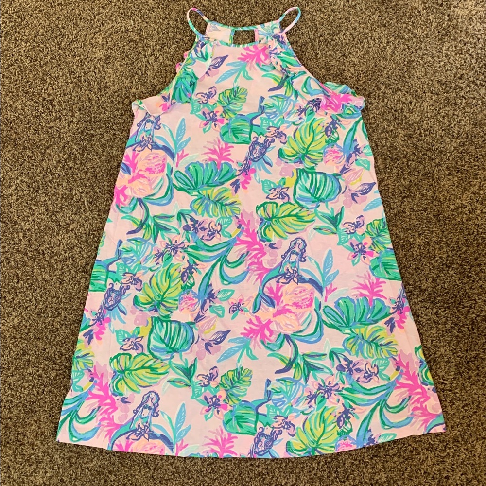 Lilly Pulitzer “Tropical Mermaid” ruffled halter top dress, X-Large